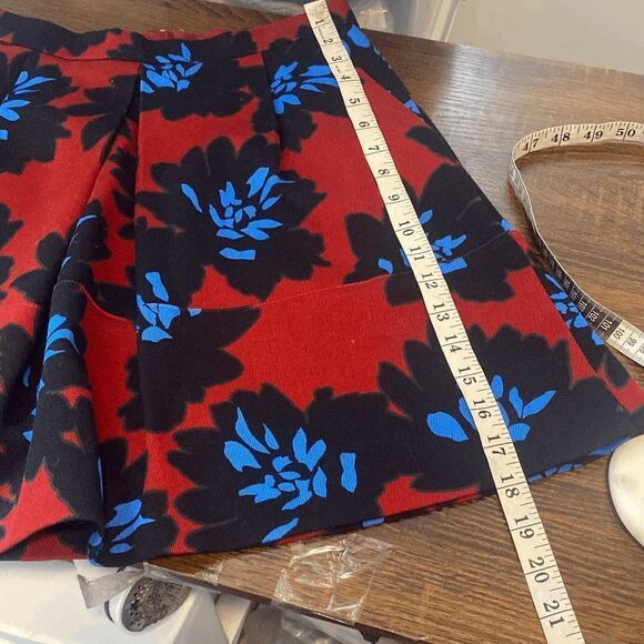 B10 J. Crew Red Black Floral Cotton A Line Mini Skirt Size 2 Womens - Picture 6 of 7